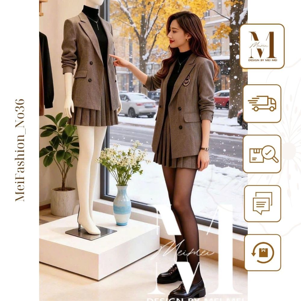 Set Vest Blazer Nữ MeiMei Dáng Ôm Chân Váy Xếp Ly Sang Trọng Thu Đông Công Sở ST23715 Ver4