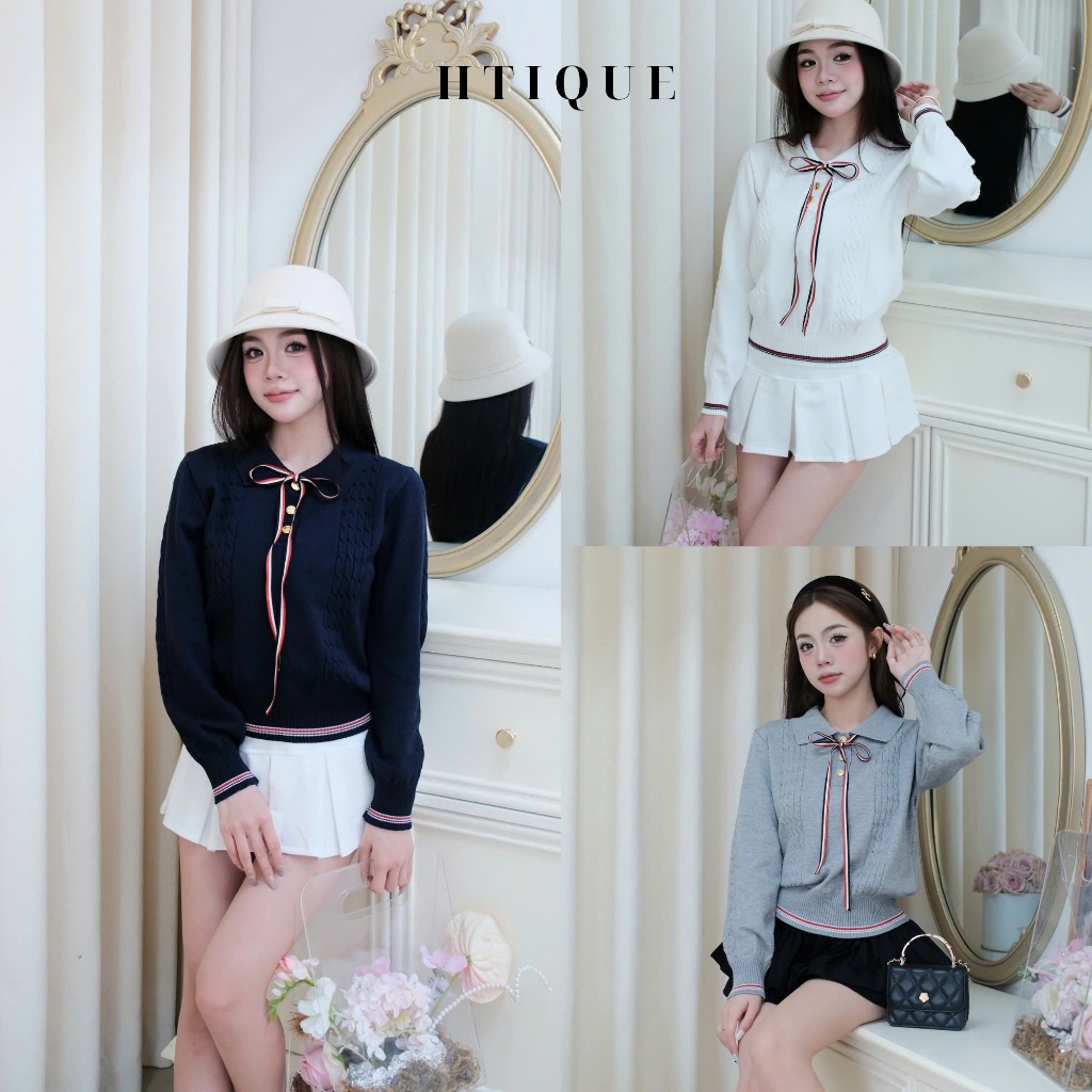 (BST Thu Đông HTIQUE) DEAL mở bán Áo len dài tay Vibe tiểu thư sang chảnh mix dây nơ, Áo len dệt kim