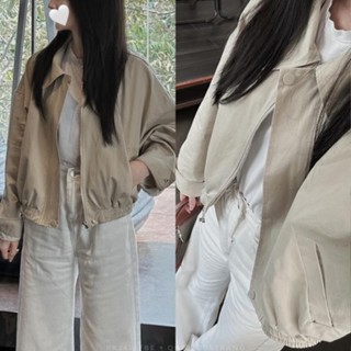   Steezy  Áo khoác bomber kaki dù trơn 2 lớp cổ bẻ khóa kéo form rộng Hàn Quốc Áo khoác nữ áo khoác bomber kaki dù Baby 