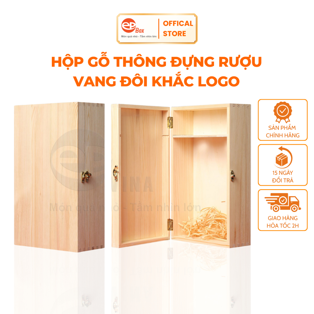 Hộp Gỗ Thông Đựng Rượu Đôi Epvina Box Khắc Logo Theo Yêu Cầu HO17-238-I02
