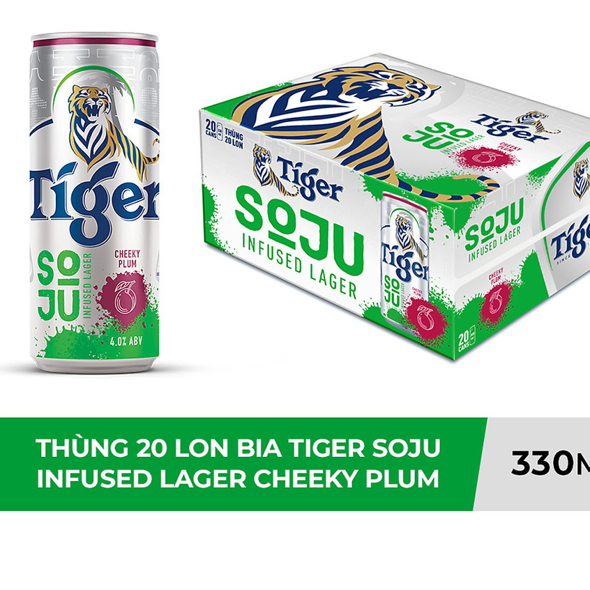 Thùng 20 Lon Bia Tiger Soju Infused Lager Cheeky Plum (vị Soju Mận) 330ml