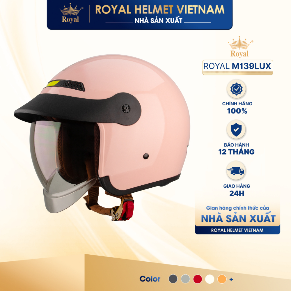 [NHÀ SẢN XUẤT] [HỒNG SỮA] Mũ Bảo Hiểm 3/4 Royal M139 LUXURY Trơn Kính Âm Chính Hãng, Chống Chói, Chố