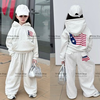  Set áo nỉ hoodie kèm quần nỉ ống xuông hình cờ 3 sao phiên bản mới cho bé gái,TPKIDS M1195  