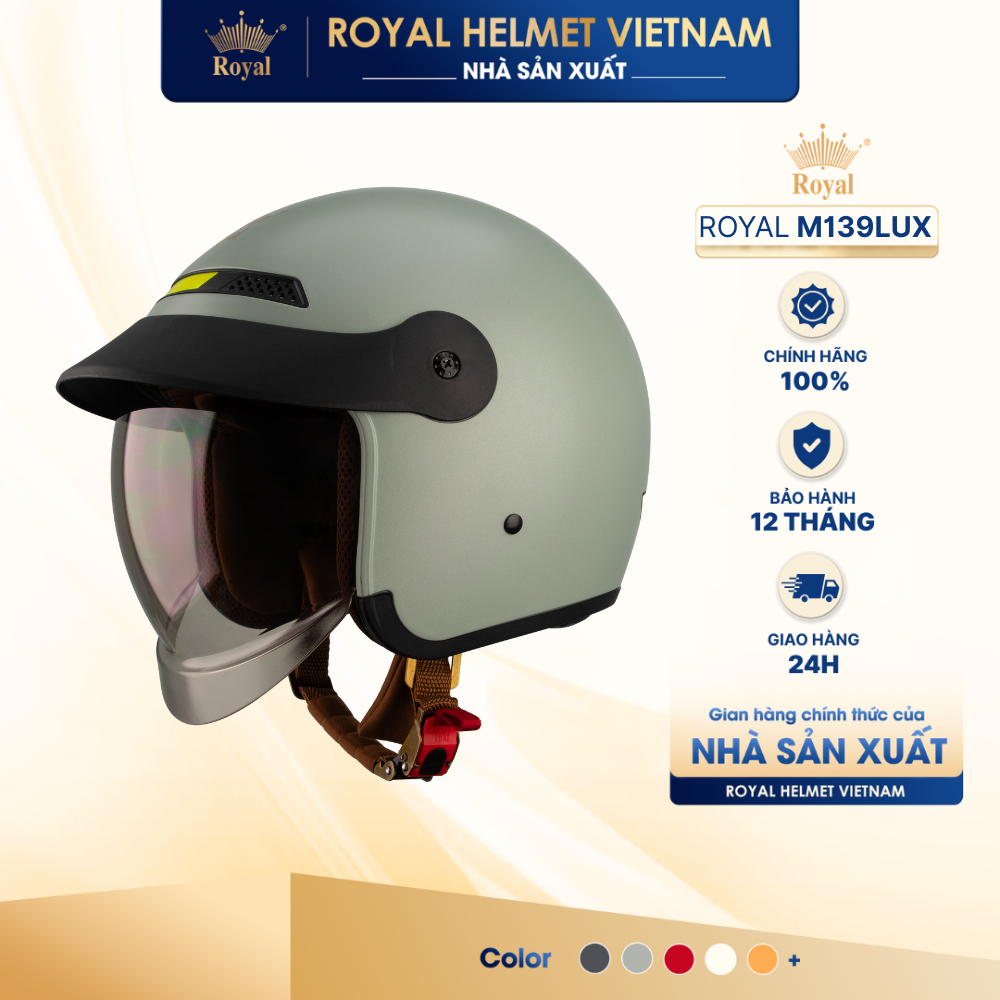 [NHÀ SẢN XUẤT] [XANH MINT] Mũ Bảo Hiểm 3/4 Royal M139 LUXURY Trơn Kính Âm Chính Hãng, Chống Chói, Ch