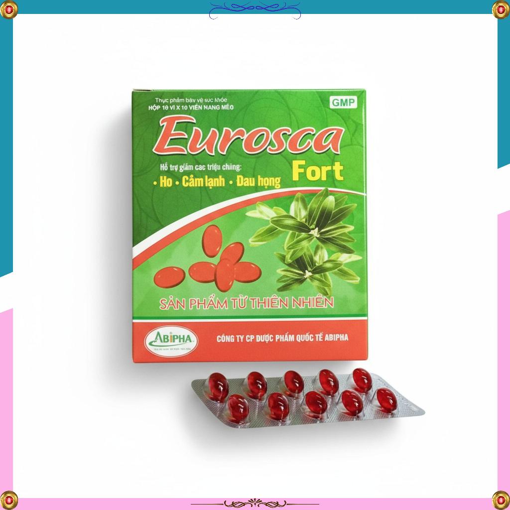 Eurosca Fort Abipha - Giảm ho, thông mũi, giảm triệu chứng đau họng, cảm lạnh. Hộp 100 viên đỏ