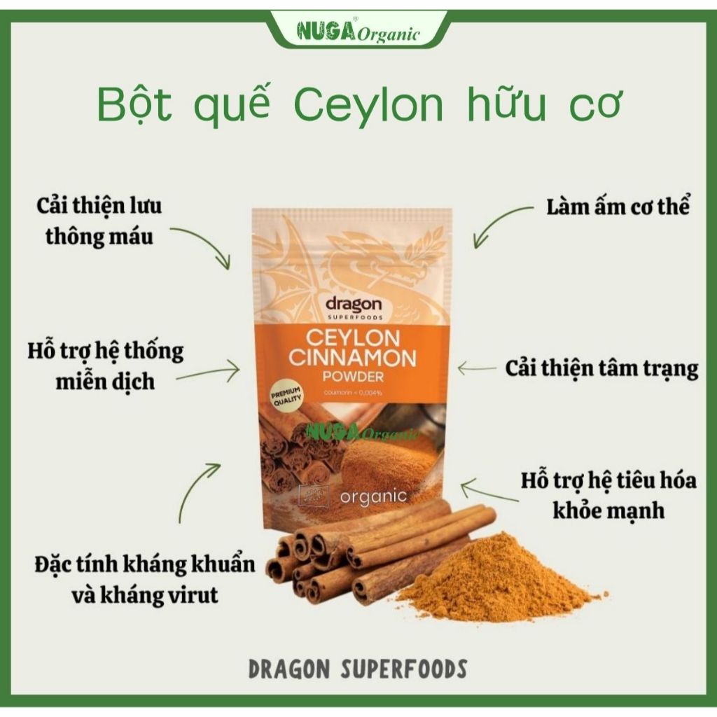 Bột quế Ceylon hữu cơ (Organic Ceylon Powder) - Dragon Superfoods - 150g