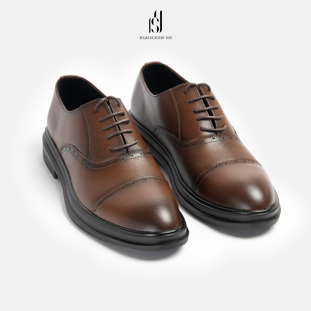 Giày Tây Nam Công Sở Oxford Không Dây Shoemaker Da Bò Cao Cấp Form Đứng Đế Chống Trượt OF020 - B21