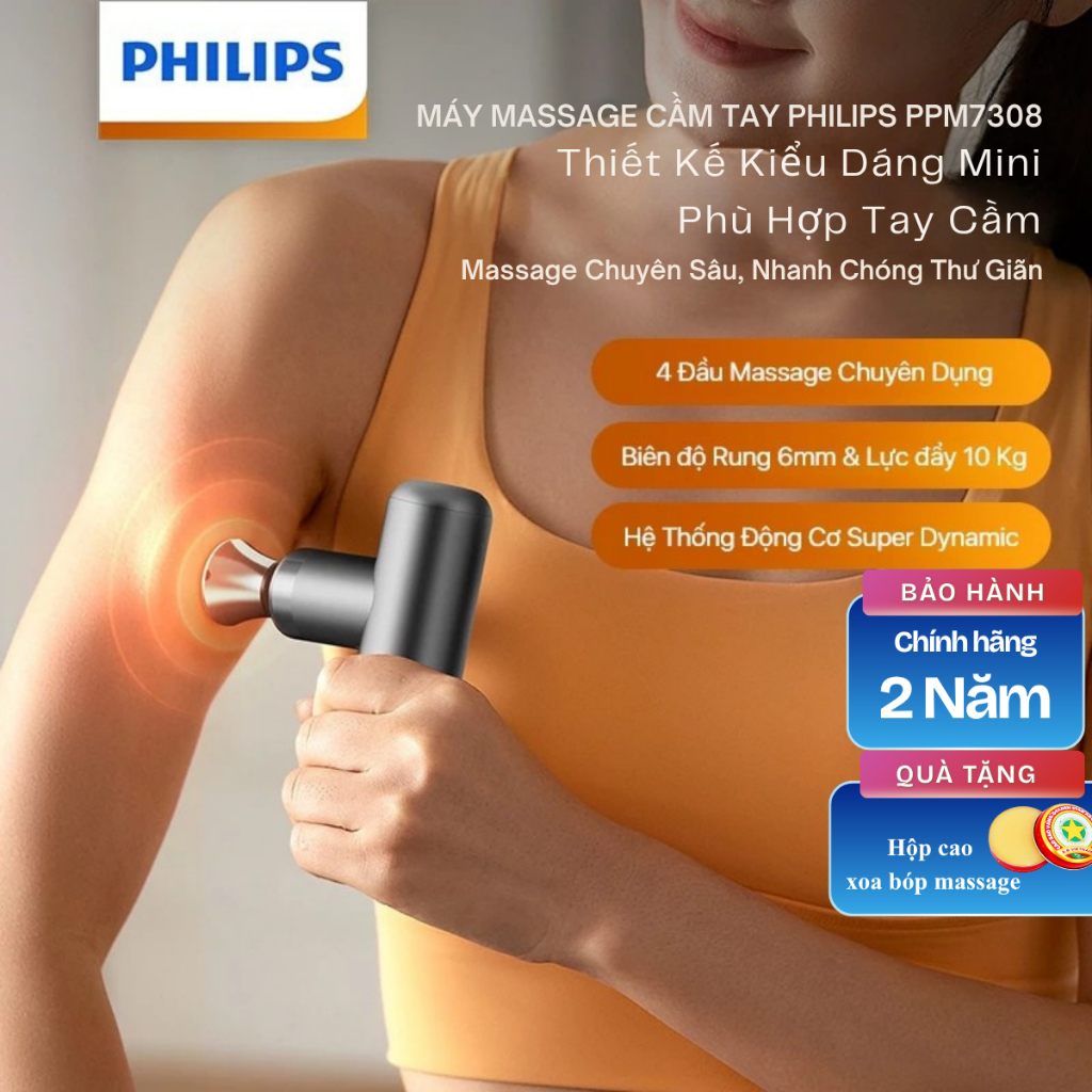 Máy Massage Cầm Tay Mini PHILIPS 7308 - 5 mức độ hoạt động  - 4 Đầu massage chuyên dụng
