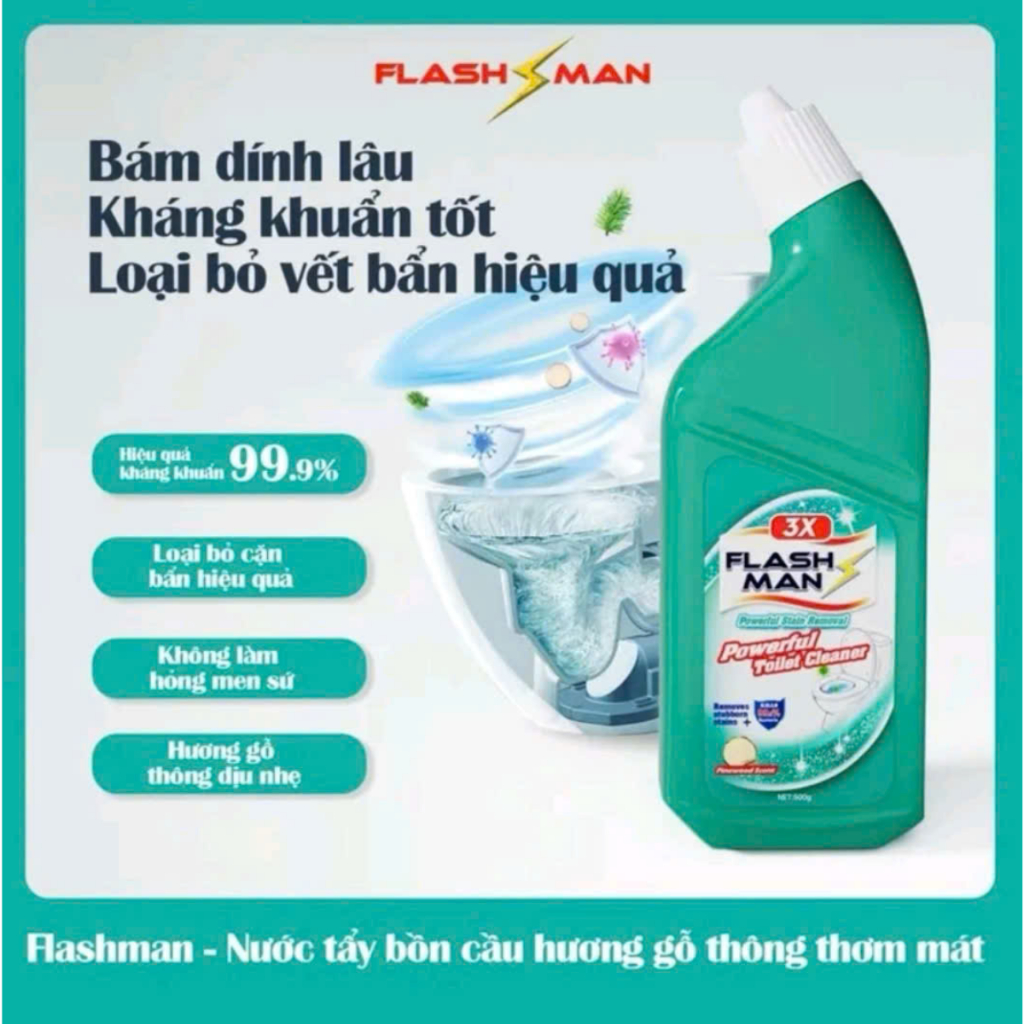 Chai nước tẩy bồn cầu Flashman hương gỗ-làm sạch-khử mùi hôi chai 500ml