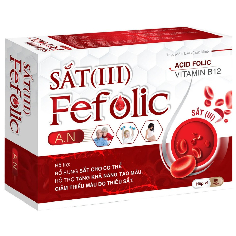 Viên Bổ Máu Bổ sung Sắt III Fefolic Anh Nhiên (Hộp 60 viên dạng vĩ)