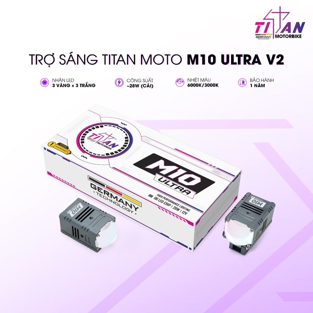 Đèn trợ sáng ô tô xe máy Titan Moto M10 Ultra V2