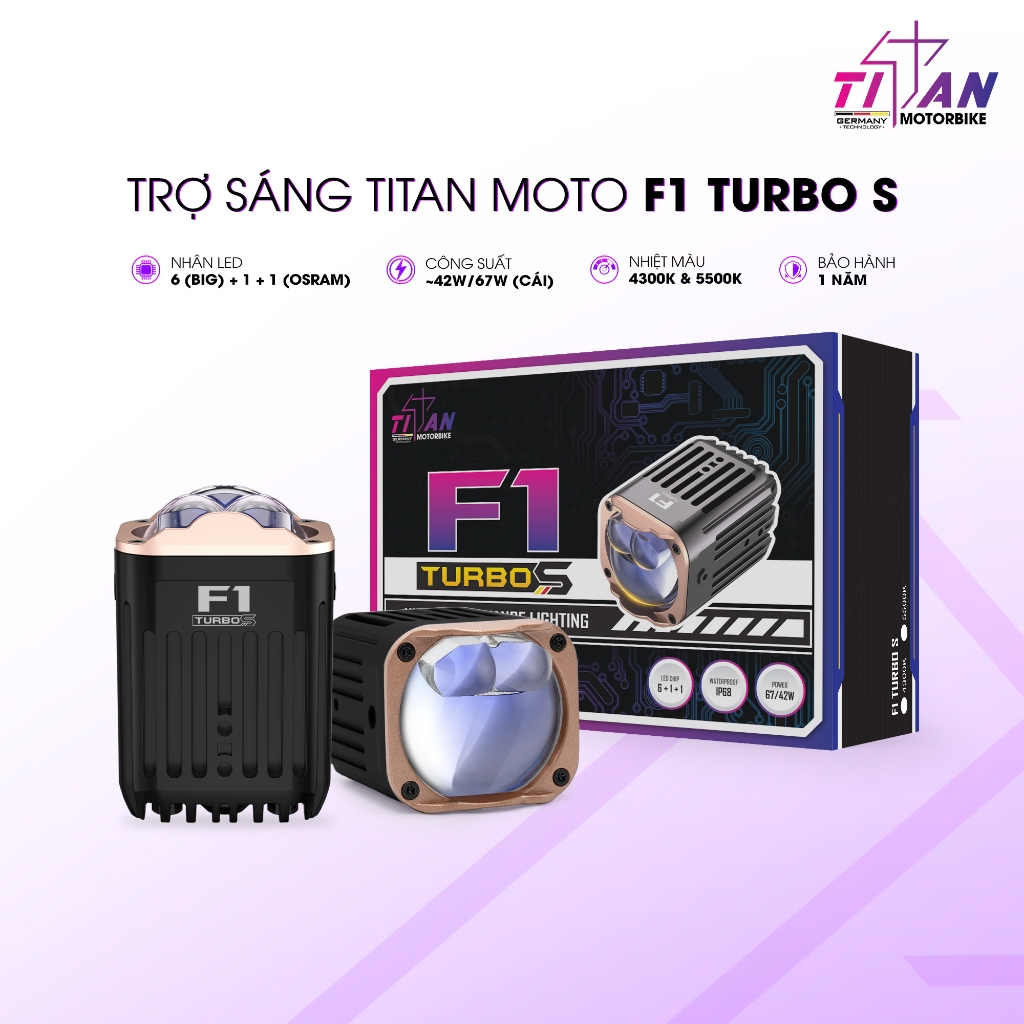 Trợ Sáng Titan Moto F1 Turbo S - Đèn LED siêu sáng, chiếu xa mạnh, lắp cho ô tô, xe máy - TITAN MOTO