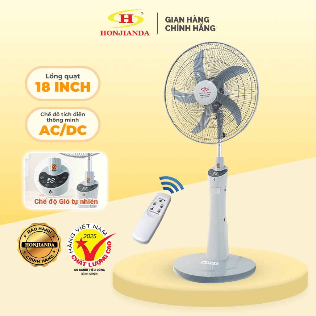 Quạt Sạc Tích Điện để bàn AC&DC 18 inch Honjianda FL818 - có đèn LED hỗ trợ cúp điện, remote điều kh