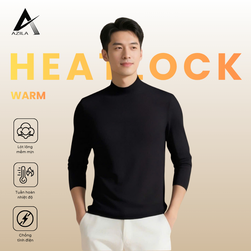 Áo Giữ Nhiệt Nam AZILA 𝐇𝐄𝐀𝐓𝐋𝐎𝐂𝐊 Lót Lông Mềm, Khóa Ấm Cổ Cao 3 Phân, Co Dãn 4 Chiều Linh Hoạt - TD42