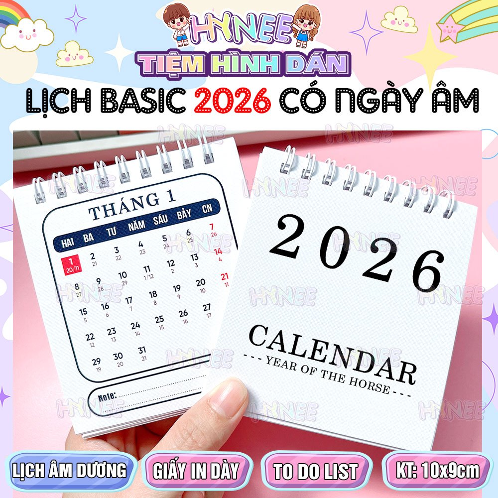 Lịch 2026 Basic Kèm To Do List - Sổ Tay Lịch 2026 Có Lịch Âm Tiện Lợi - Lịch Để Bàn Mini - Lịch Bỏ T