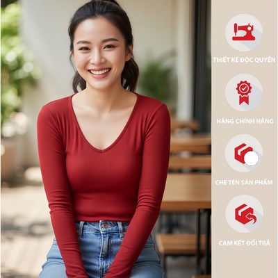 Áo thun tăm cổ tim 4LOVA thu đông dài tay giữ nhiệt chất thun tăm đẹp đanh mịn EVAA16