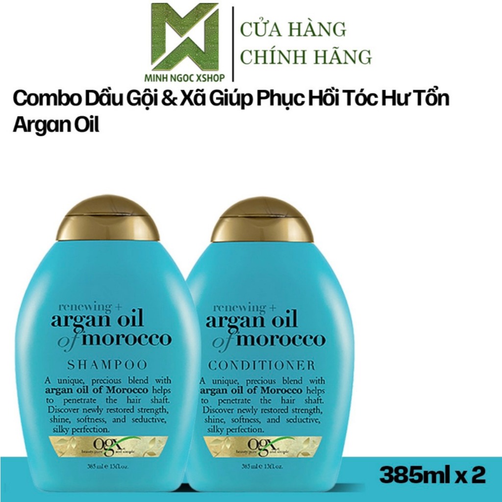 Dầu gội xả phục hồi tóc hư tổn OGX Argan Oil xanh 385ML Chính hãng