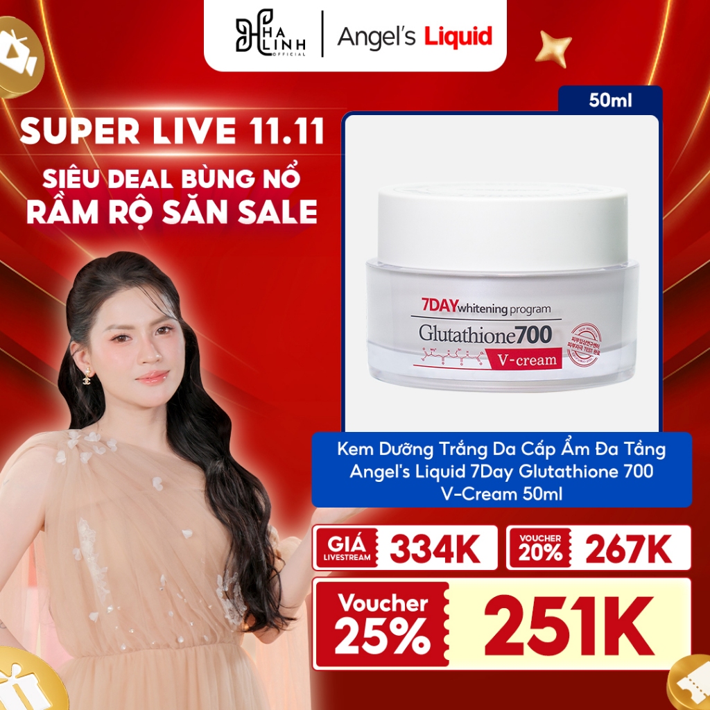   Võ Hà Linh x Angel's Liquid  Kem Dưỡng Cấp Ẩm Đa Tầng Angel's Liquid 7Day Glutathione 700 V-Cream 50ml 