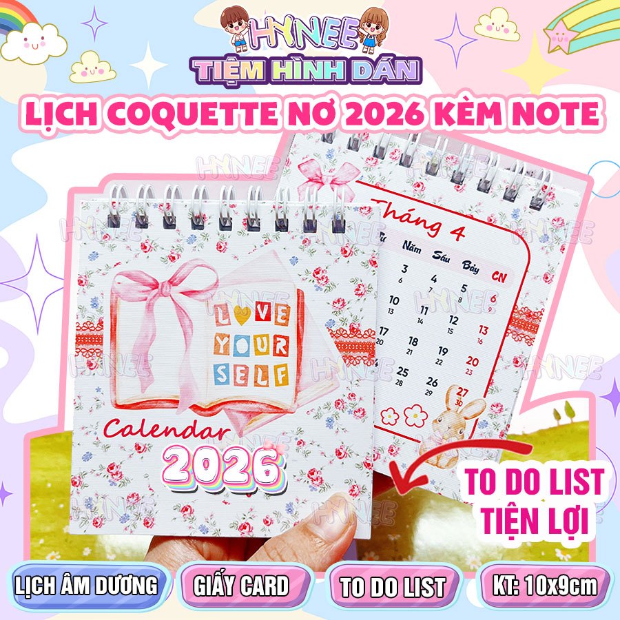 Lịch Để Bàn 2026 Coquette Kèm To Do List - Sổ Tay Lịch Nơ 2026 Có Lịch Âm Dương - Lịch Để Bàn Mini D