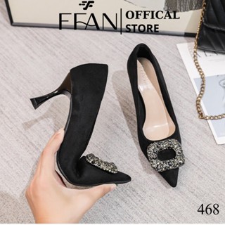  Giày cao gót nữ  da lộn mềm mại  mũi nhọn 468 gót nhọn 3 5 7 phân đính đá FFAN STORE 