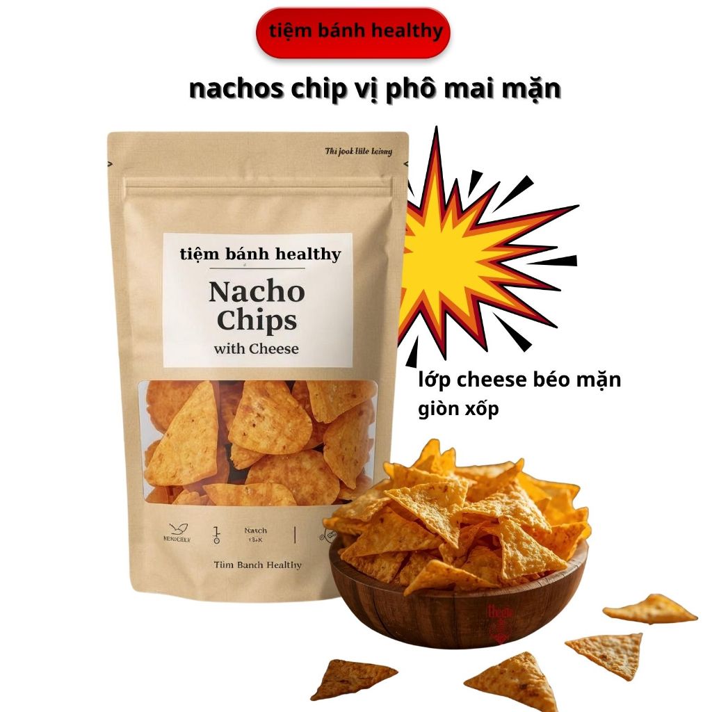Nachos Chip Phô Mai Healthy | Snack ăn kiêng ít calo | Giòn tan – Tự nhiên –  ( túi 400gr)