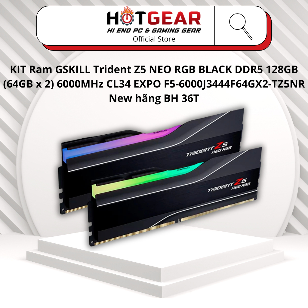 KIT Ram GSKILL Trident Z5 NEO RGB BLACK DDR5 128GB (64GB x 2) 6000MHz CL34 EXPO F5-6000J3444F64GX2-T