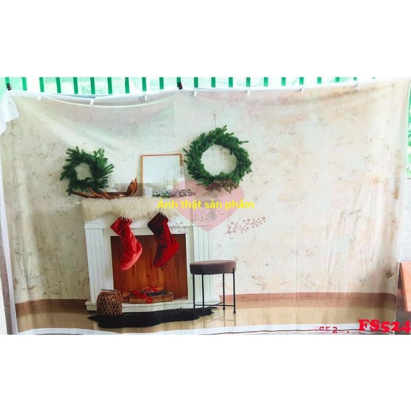 FS524-Vải Background Noel Mẫu Lò Sưởi Vintage, chụp ảnh Studio, Quay Video<Tặng móc dán+kẹp treo>