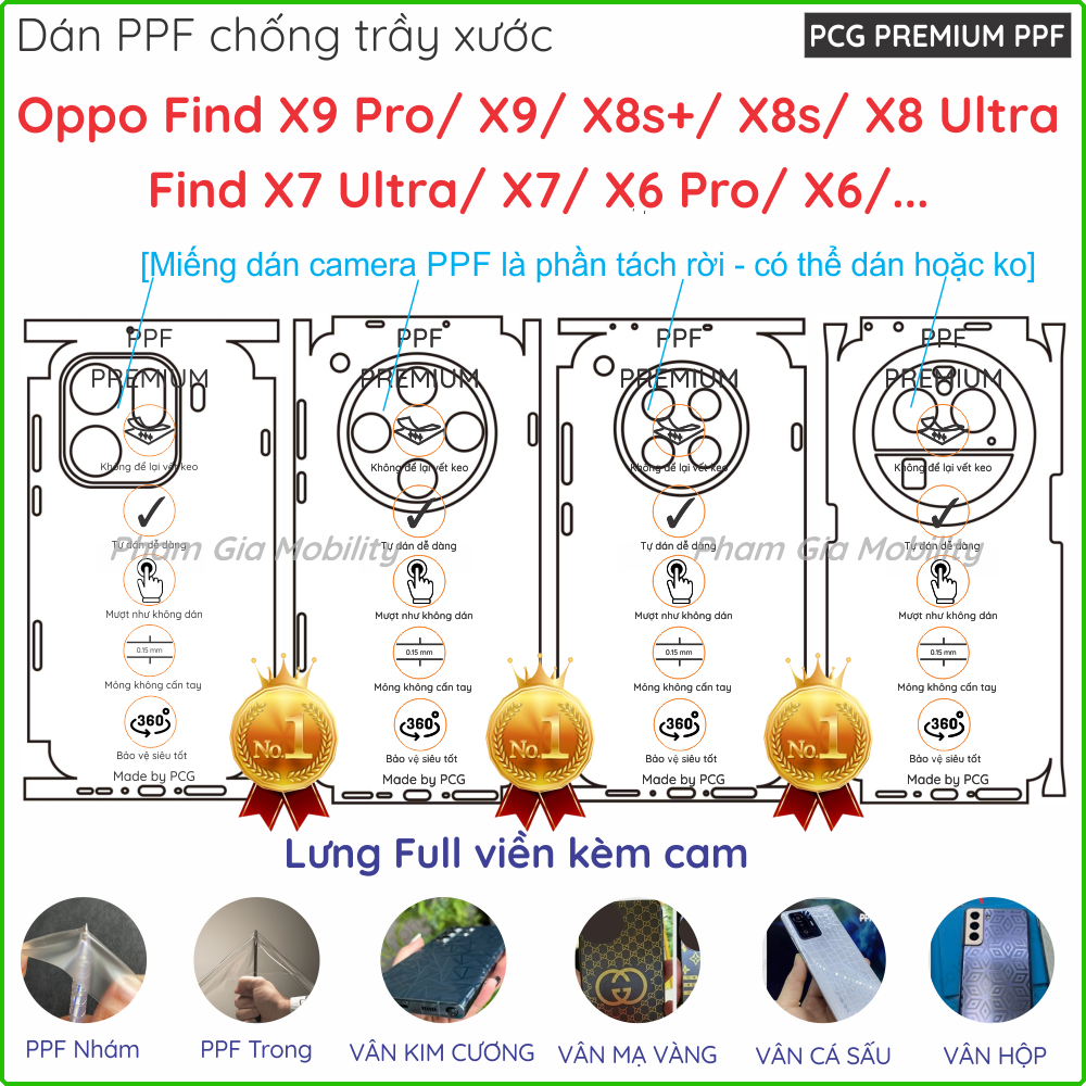  Dán PPF mặt lưng full viền Oppo Find X9 X9Pro  X8s+ X8s X8 Pro Plus Ultra  X7 X7 Ultra  X6 X6 Pro trong nhám hoạ tiết 