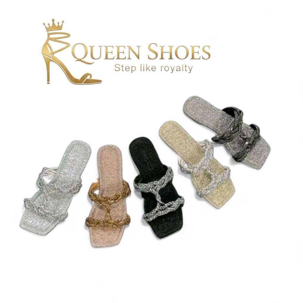 Queen shoes - Mũi Vuông Dây Đá Xoắn Đồng Hồ Cát, Đế Chống Trơn Trượt.