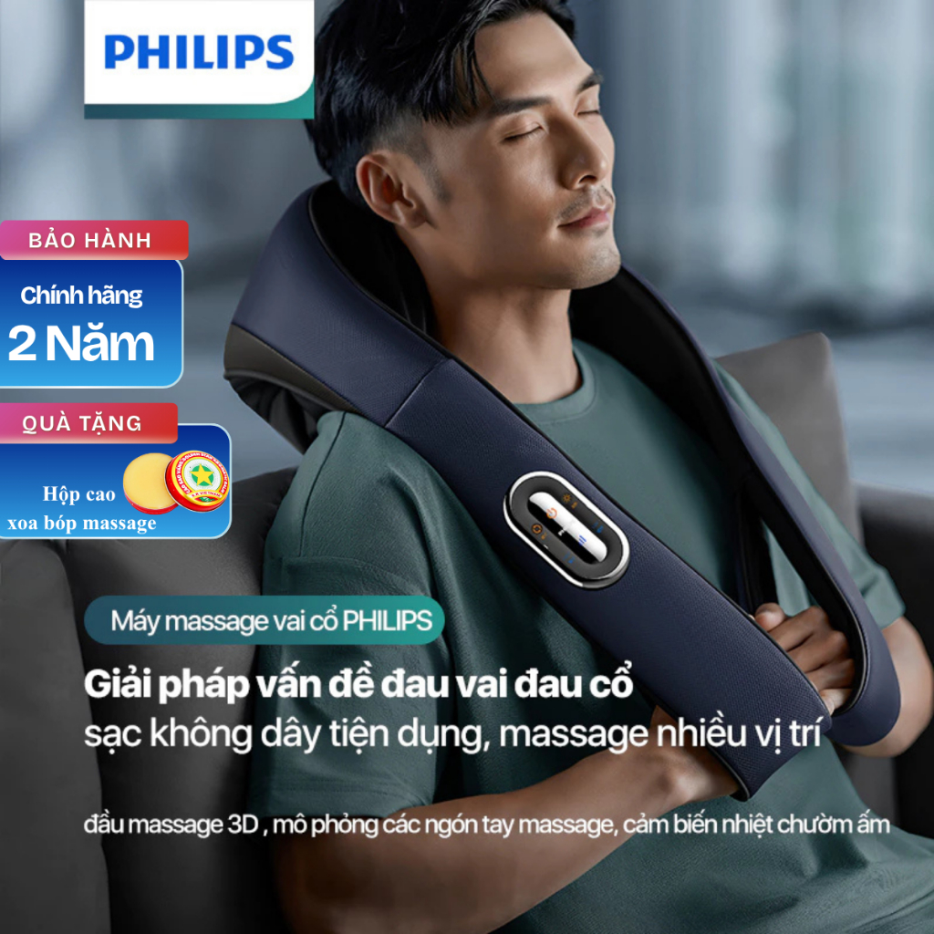 Máy Massage Cổ Vai Gáy PHILIPS 3521-sạc không dây tiện dụng, massage nhiều vị trí