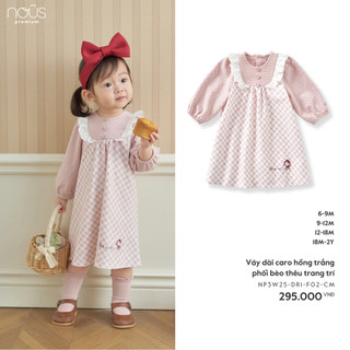  Nous Baby Váy dài cho bé gái đầm cách điệu họa tiết ké caro phối bèo xinh xắn cho bé từ 7.5-13.5kg BST T11 