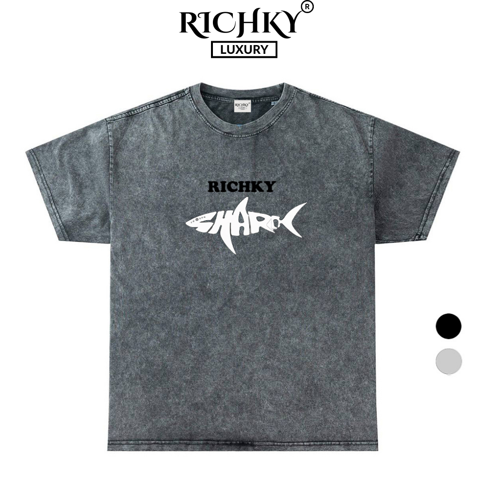 Áo Thun Wash Richky Premium Tee Cá Mập Trắng White Shark