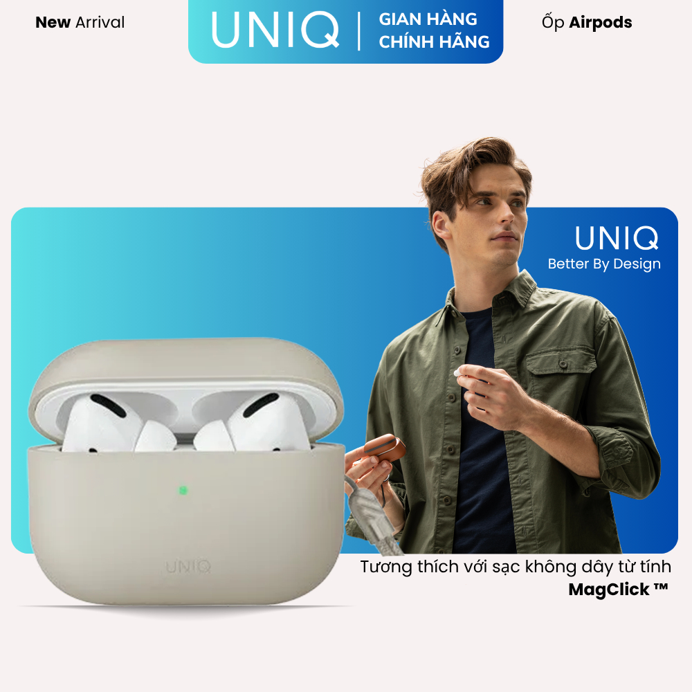 Ốp Airpods Pro 2/1 (2019-2022) Hãng UNIQ Lino Hybrid Liquid Silicone - Chống Bẩn, Dây Đeo Tay