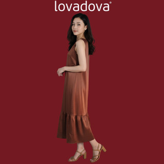 Đầm sát nách suông màu nâu đất vải phi bóng Lovadova FD0703