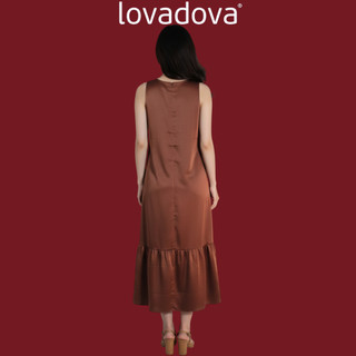 Đầm sát nách suông màu nâu đất vải phi bóng Lovadova FD0703