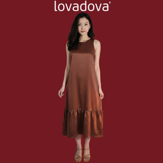 Đầm sát nách suông màu nâu đất vải phi bóng Lovadova FD0703