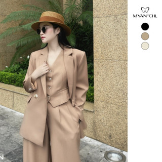  MYAN DESIGN Áo Khoác Vest Dáng Rộng 2 Túi Áo Gile Cổ V Quần Ống Suông Xếp Ly Dọc AVN102317 AVN102316 QVN102304 