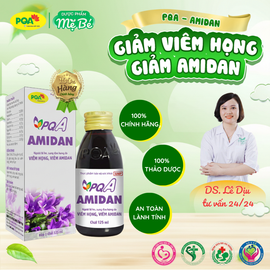 Siro amidan thảo dược PQA đặc hiệu giảm ho, viêm amidan, đau rát họng cho cả gia đình hộp 125ml