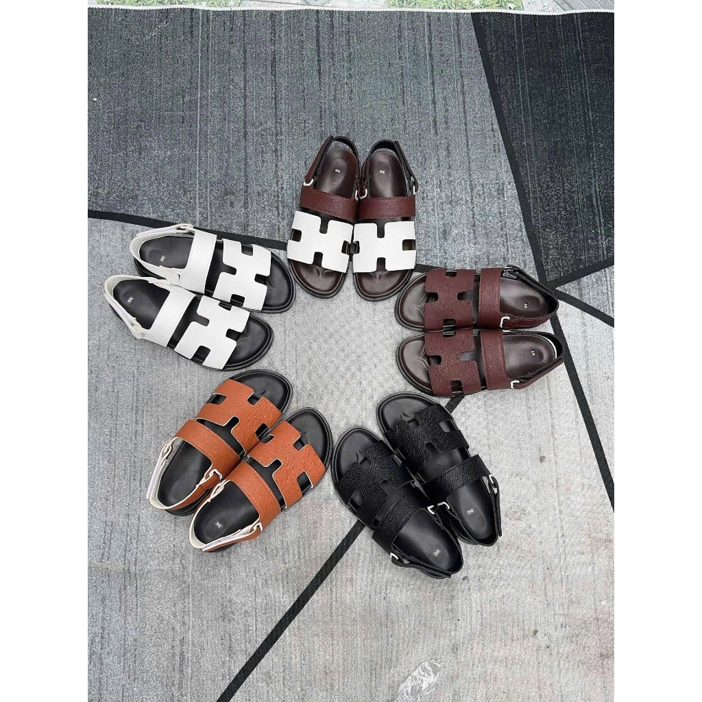 Dép H Nữ Xăng Đan Quai Hậu 4 màu Dép Sandal Chữ HM Quai Dán Da Mền đế bệt chống trơn tặng box