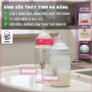  BOBISU | Bình Sữa Thủy Tinh Cổ Rộng Cao Cấp Cho Bé – Núm Ty Siêu Mềm Có Thể Dùng Trữ Sữa  Tặng Nắp Đậy  