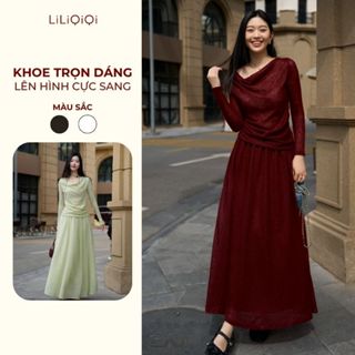  Set Áo Len Cổ Đổ Chân Váy Nhún Xoè Dài LiLiQiQi By LeeGi Thiết Kế Thanh Lịch - AV831 