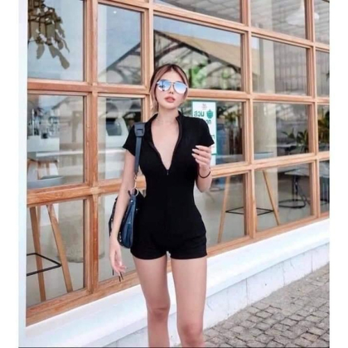 [ BKN 007 ] Đồ bơi nữ bikini đi biển một mảnh tay ngắn khóa kéo màu đen form shost sành điệu kín đáo HÀ BIKINI | BigBuy360 - bigbuy360.vn