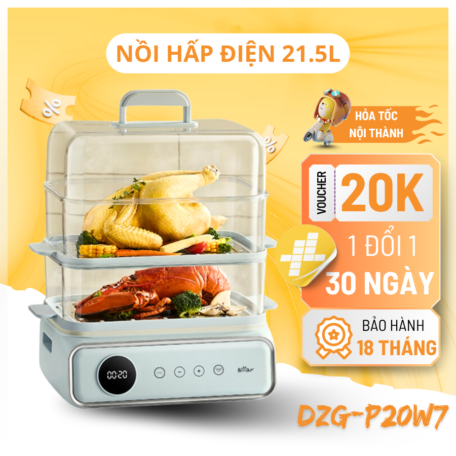 Nồi Hấp Lẩu Điện 4 Tầng Bear 21.5L 8 Chế Độ Hấp, Lẩu, Hầm Bảo Hành Chính Hãng 18 Tháng DZG-P20W7