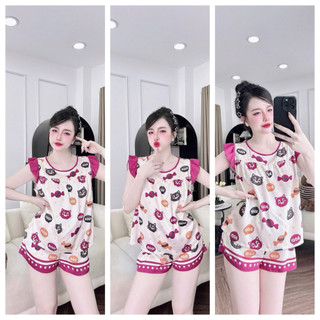  Đồ Bộ Nữ Trúc My Mặc Nhà < 58kg vải lụa Latin cổ tròn tay cánh tiên quần có túi may kỹ 