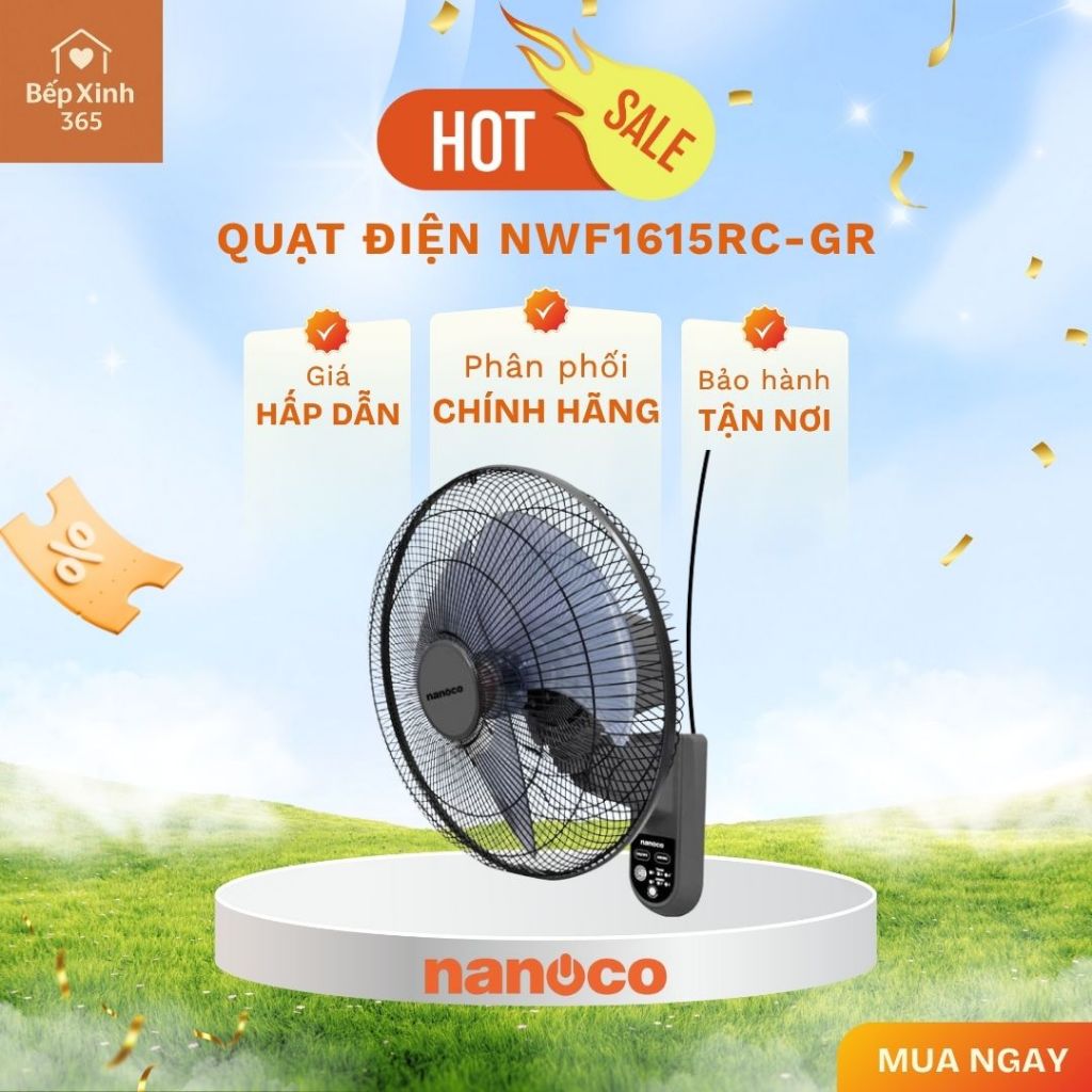 Quạt Điện Nanoco NWF1615RC-GR/ NWF1615RC-LG – Gió Mạnh, Vận Hành Êm Ái, Thiết Kế Hiện Đại
