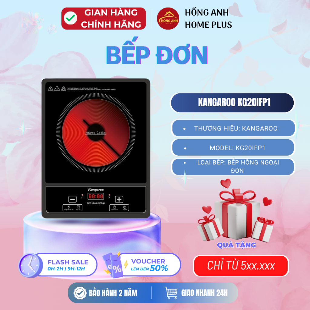 Bếp hồng ngoại đơn Kangaroo KG20IFP1 mặt kính cường lực điều khiển cảm ứng nấu nhanh tiết kiệm điện