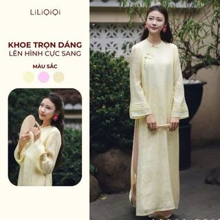  Áo dài truyền thống nữ dáng suông cổ tròn tơ gấm hoa cao cấp Thanh Anh LiLiQiQi By LeeGi - AD03 