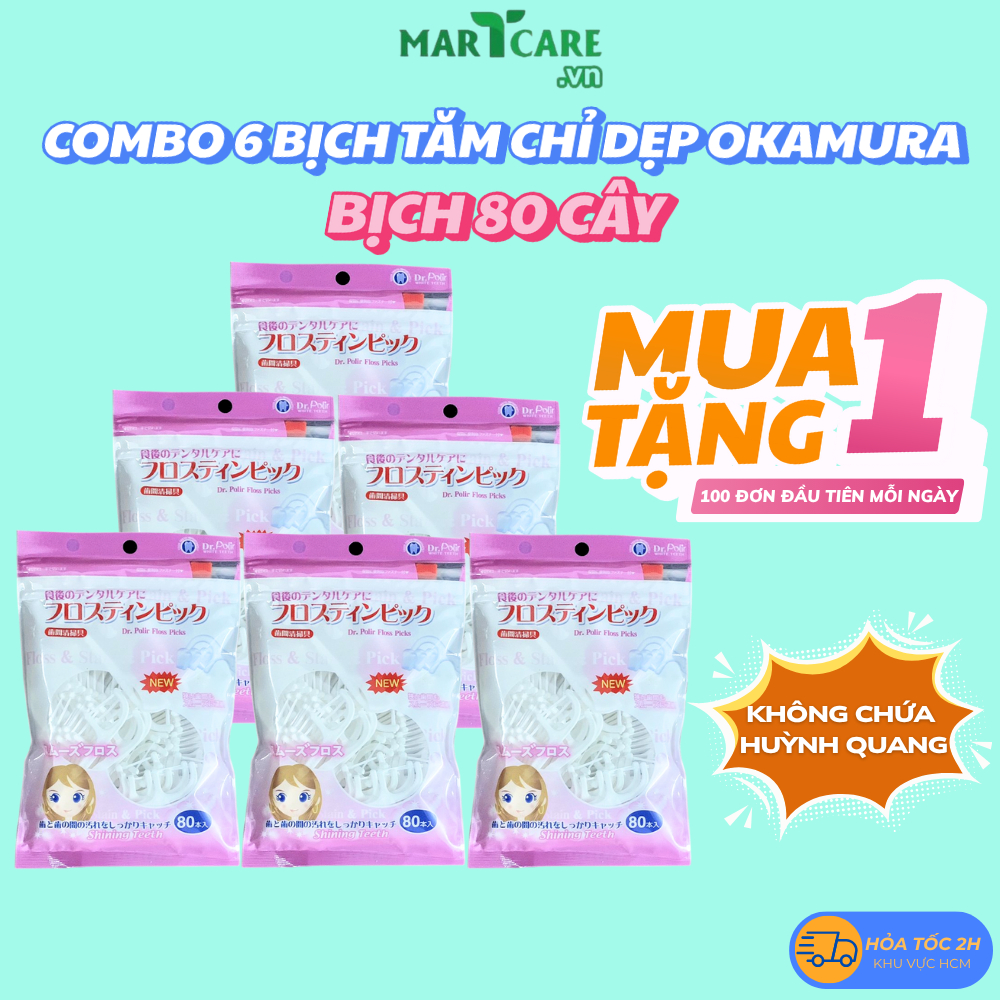 [COMBO 6 BỊCH CHỈ DẸP] Tăm Chỉ Kẽ Răng Okamura Dr.Polir Nha Khoa Nhật Bản - Tăm Chỉ Dẹp Làm Sạch