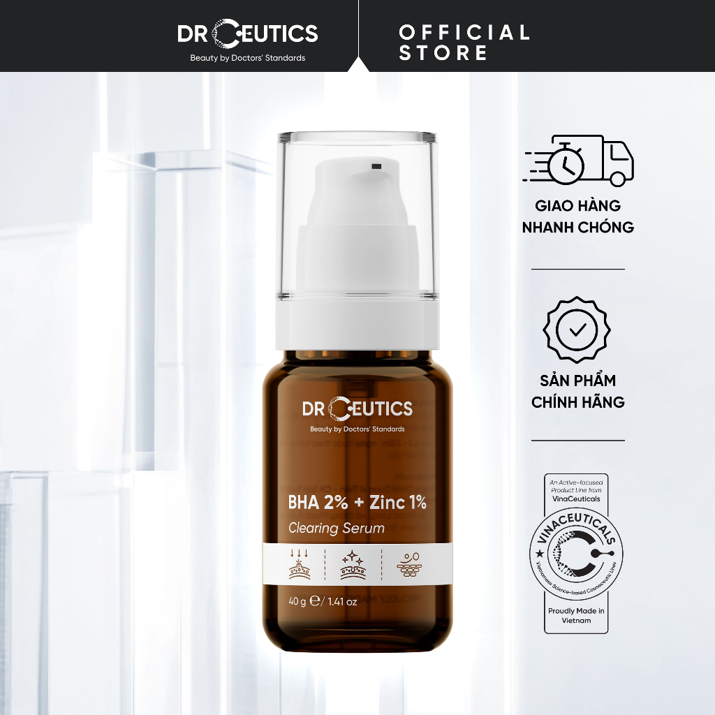 DRCEUTICS Phiên Bản Nâng cấp Serum Kẽm BHA 2% + Zinc PCA 1% DrCeutics giảm mụn và giảm tiết dầu 40g
