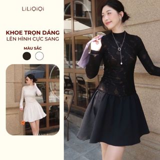   KOL  Váy Tiểu Thư Sang Chảnh Ren Nữ Dài Tay Eo Ôm Dự Tiệc Đi Chơi LiLiQiQi By LeeGi - VN820 
